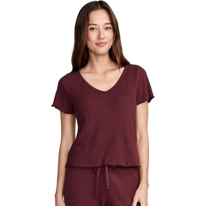 Jockey Women’s Loungewear Soft Luxe Textured Short Sleeve Top(Currant Heather)