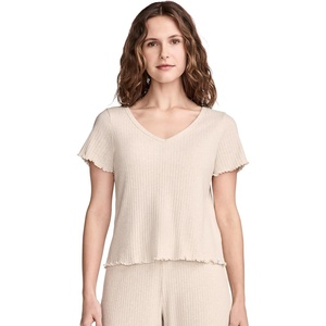 Jockey Women’s Loungewear Soft Luxe Textured Short Sleeve Top(Oatmeal Heather)