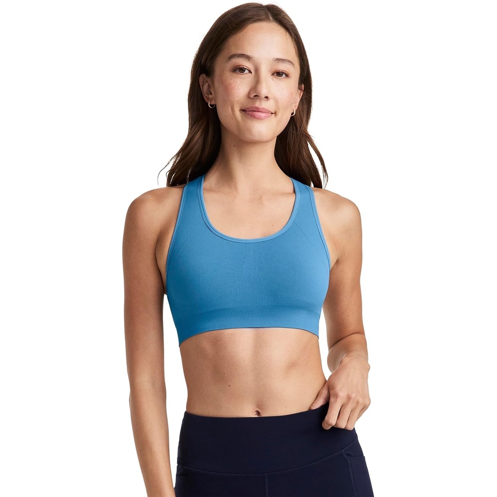 image:imageJockey Womens Bra Seamfree Mid Impact Sports BraHarbor Blue