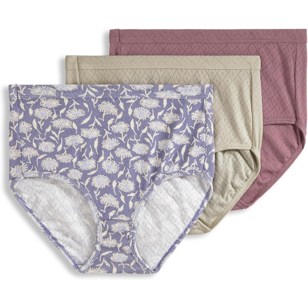image:imageJockey Womens Underwear 100 Cotton Elance Breathe Brief  3 PackSandy ShimmerFrayed Hydrangea FloralPurple Haze