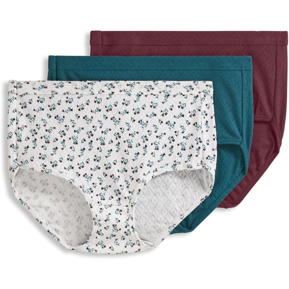 image:imageJockey Womens Underwear 100 Cotton Elance Breathe Brief  3 PackTeal Flower Mix