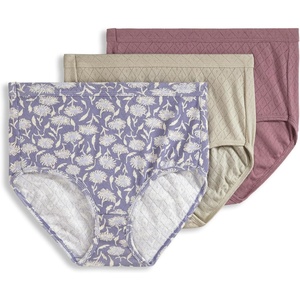 Jockey Women’s Underwear 100% Cotton Elance Breathe Brief – 3 Pack(Sandy Shimmer/Frayed Hydrangea Floral/Purple Haze)