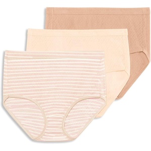 Jockey Women’s Underwear 100% Cotton Elance Breathe Brief – 3 Pack(Whisper Stripe/Sheer Peach/Light)