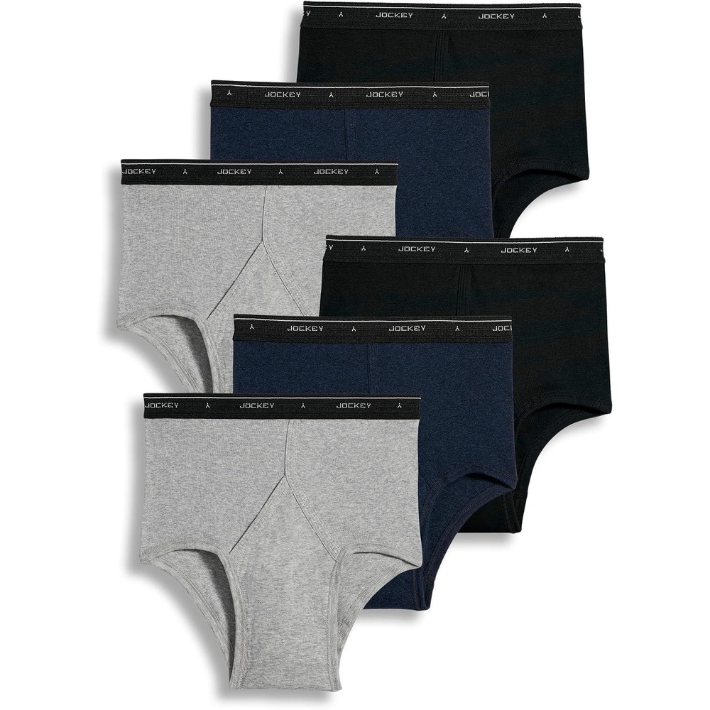 image:imageJockey Classic Full Rise Brief 6 Pack  100 Cotton Underwear for MenDenimCinder HeatherBlack
