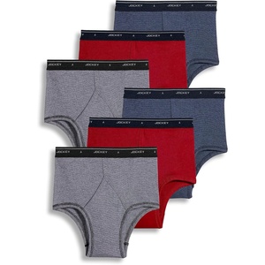 Jockey Classic Full Rise Brief- 6 Pack – 100% Cotton Underwear for Men(Black Stripe/Red Apple/Blue Stripe)