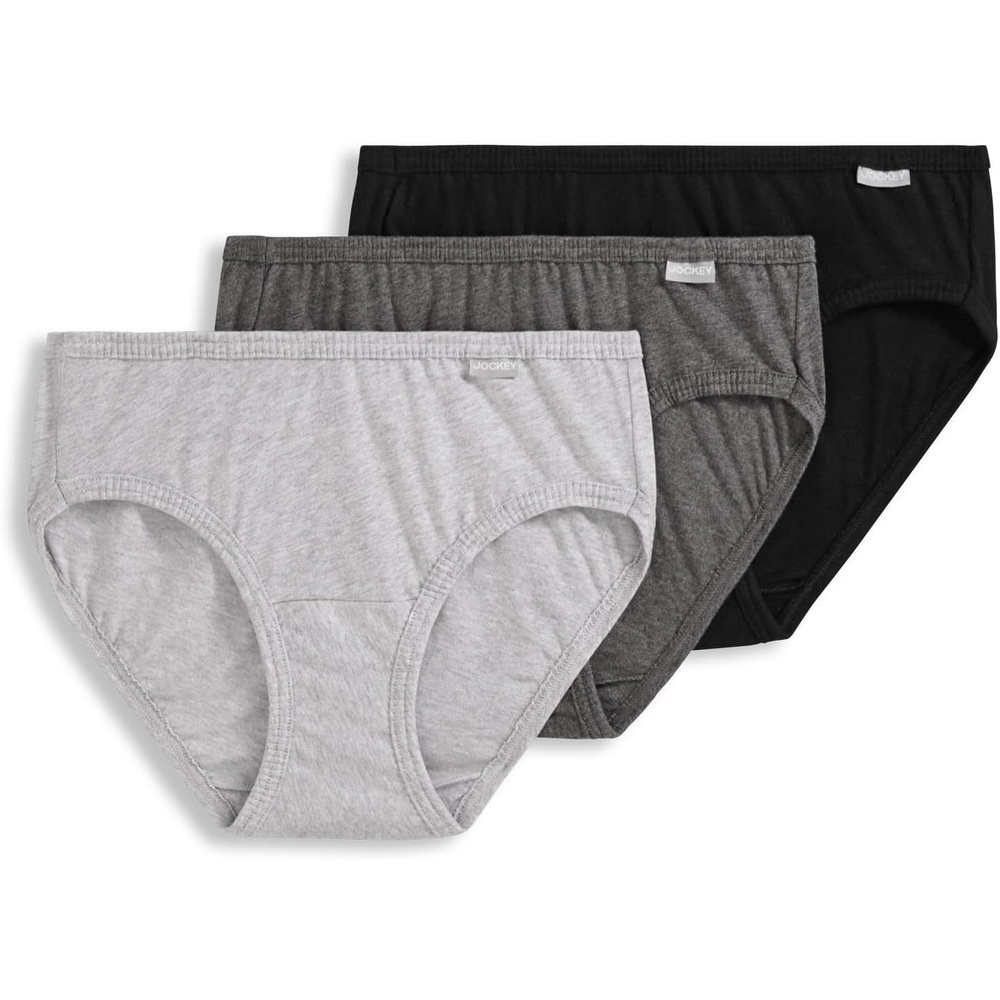 image:imageJockey Womens Underwear 100 Cotton Elance Bikini  3 PackGrey HeatherCharcoal HeatherBlack