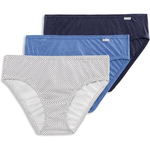 Jockey Women’s Underwear 100% Cotton Elance Bikini – 3 Pack(Deep Blue Heather/Deep Blue Dot/Sea Blue Heather)