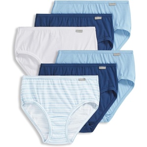 Jockey Women’s Underwear 100% Cotton Elance Hipster – 6 Pack(White/Boardwalk Stripe/Marina Blue/Blue Stardust/Marina Blue/Blue Stardust)